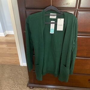 Women's Open-Front Green Cardigan Sweater size large *new with tags